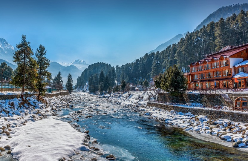 Lidder River in winter in Pahalgam